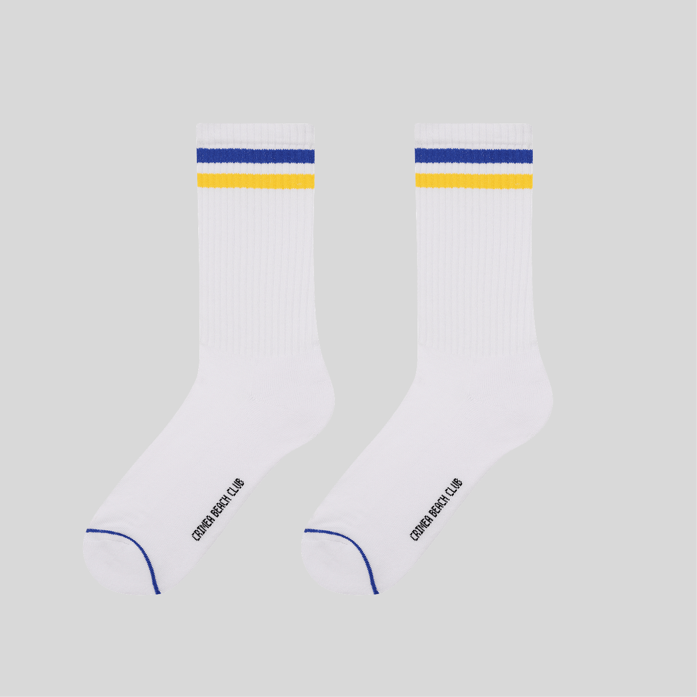 Blue & Yellow Stripes - White Crew Socks - Saint Javelin