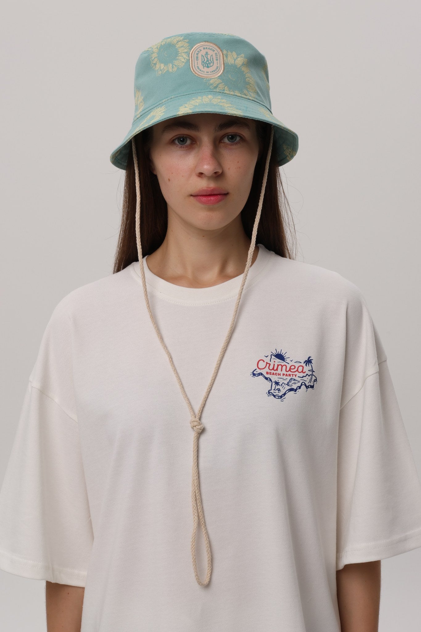 Crimea Beach Party Bucket Hat — mint terry bucket hat with embroidered Crimea print