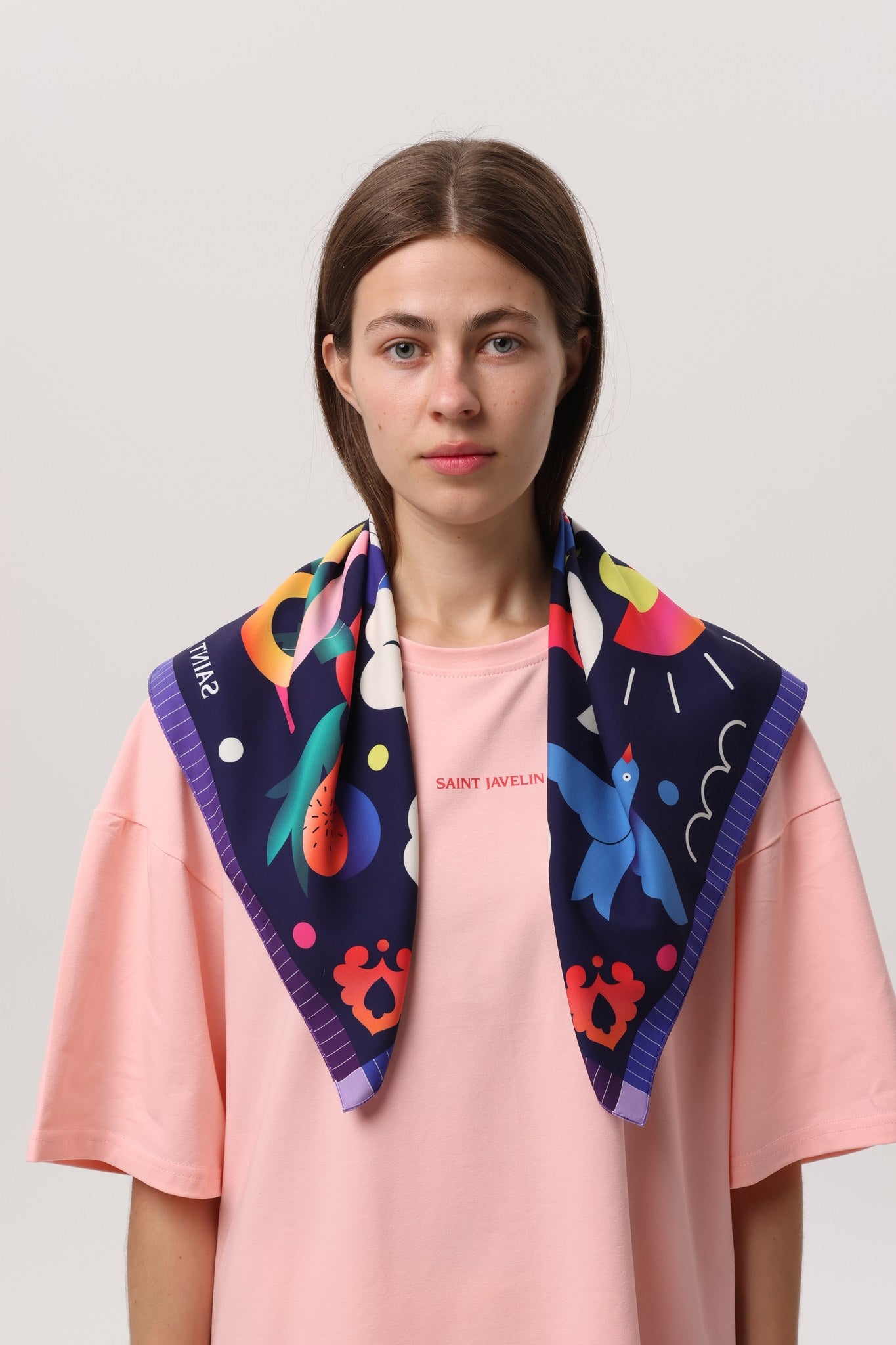 Midnight Blue — Crimea Silk Scarf Yalta, navy silk scarf with illustrated Yalta print