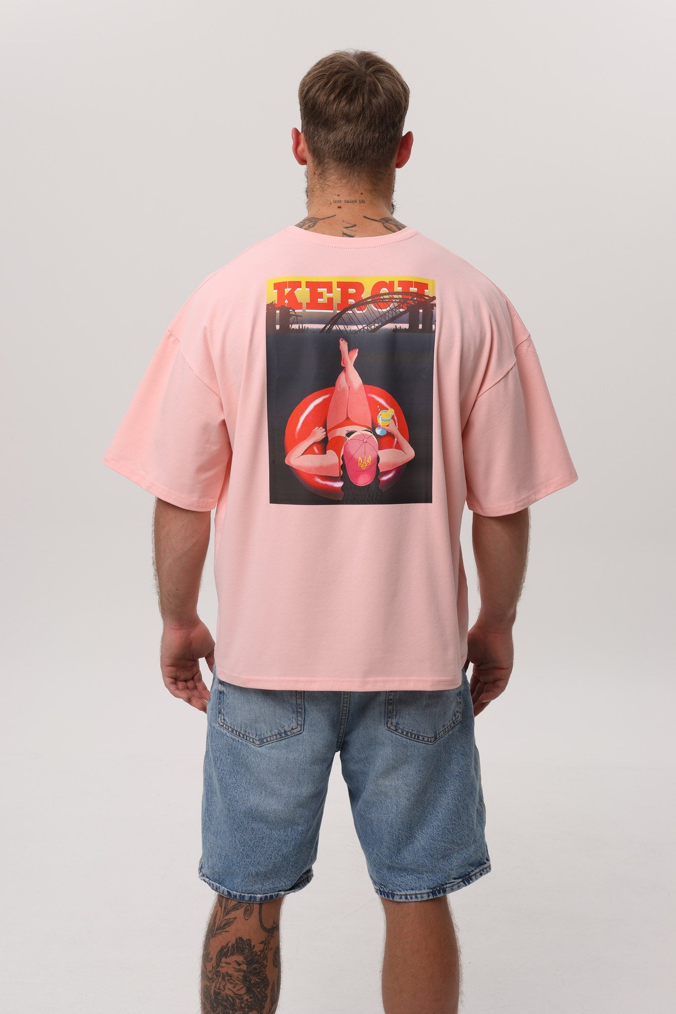 Peach — Kerch Bridge T-Shirt, peach oversized tee with Kerch back print