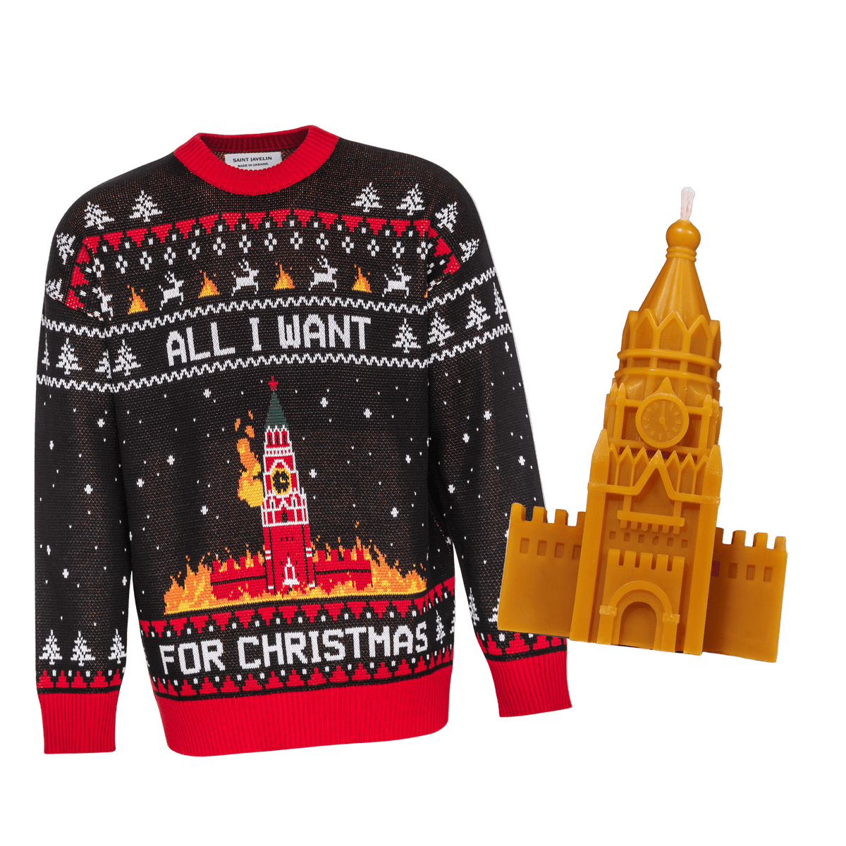 Burning Kremlin sweater with Melt The Kremlin candle | BUNDLE-Sweater+Candle