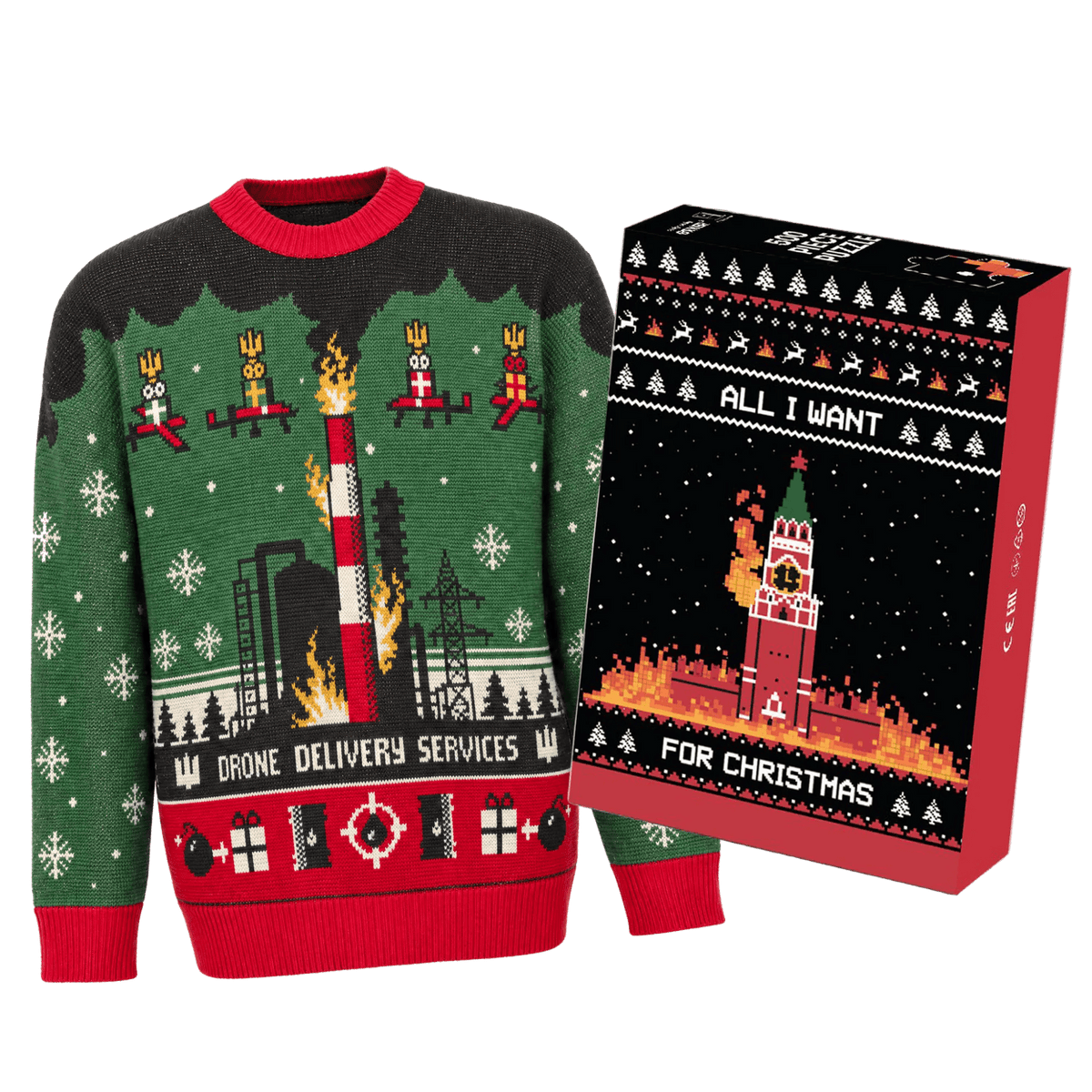 Special Delivery Sweater + Burning Kremlin Puzzle BUNDLE-Sweater+Socks