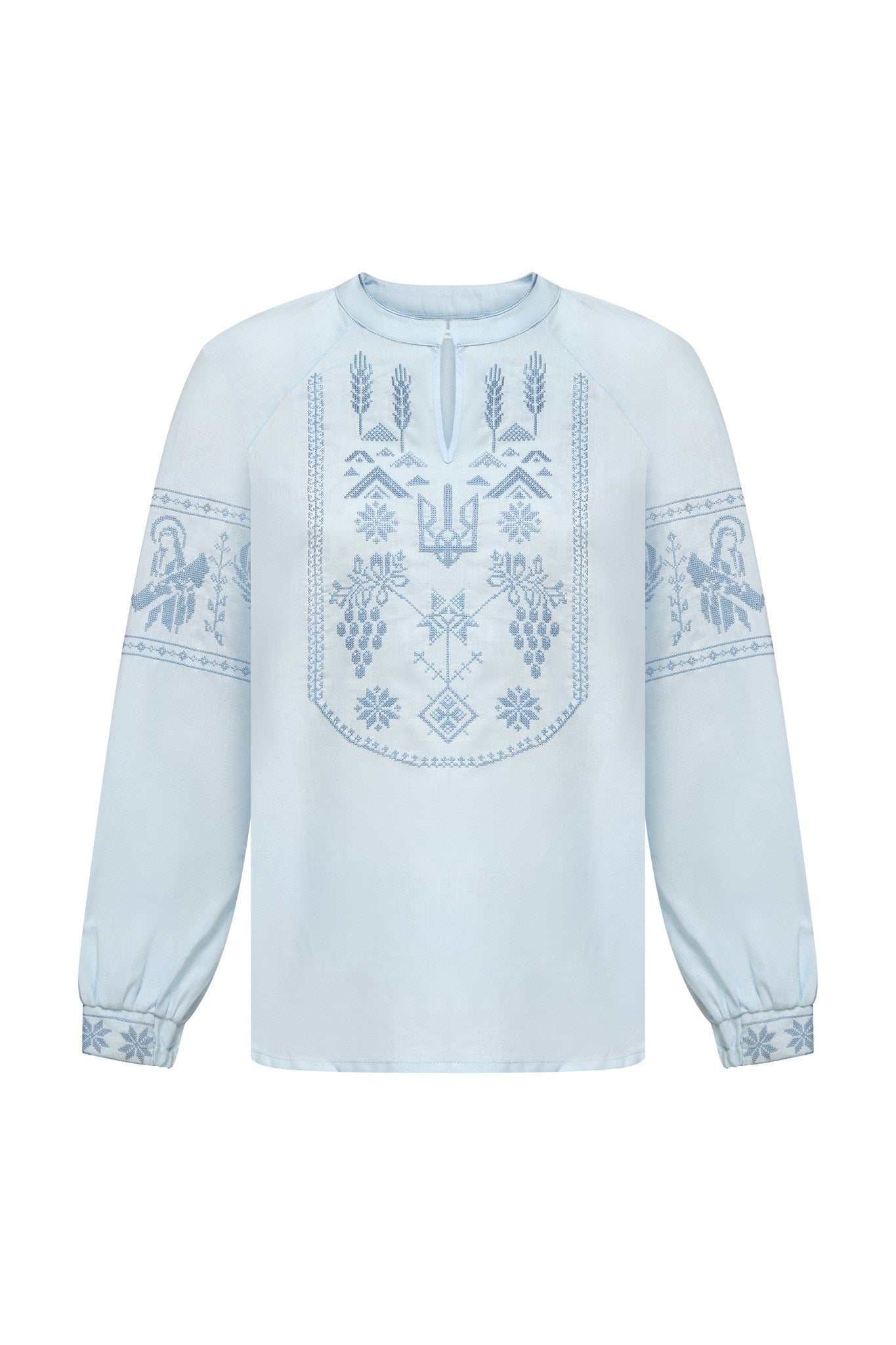 Blue / Blue — Women's Saint Javelin vyshyvanka, embroidered linen shirt
