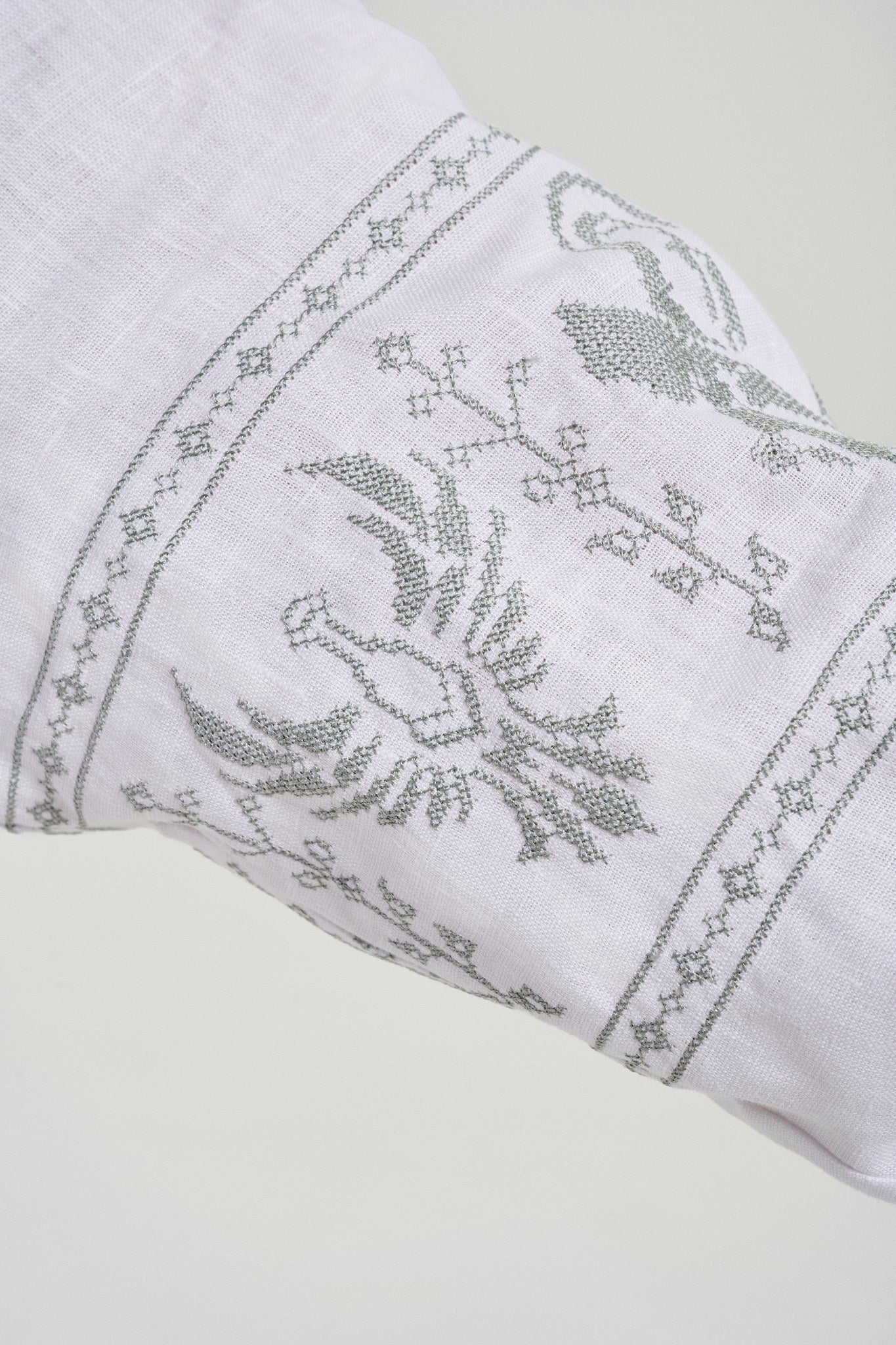 White / Olive — Women's Saint Javelin vyshyvanka, embroidered linen shirt