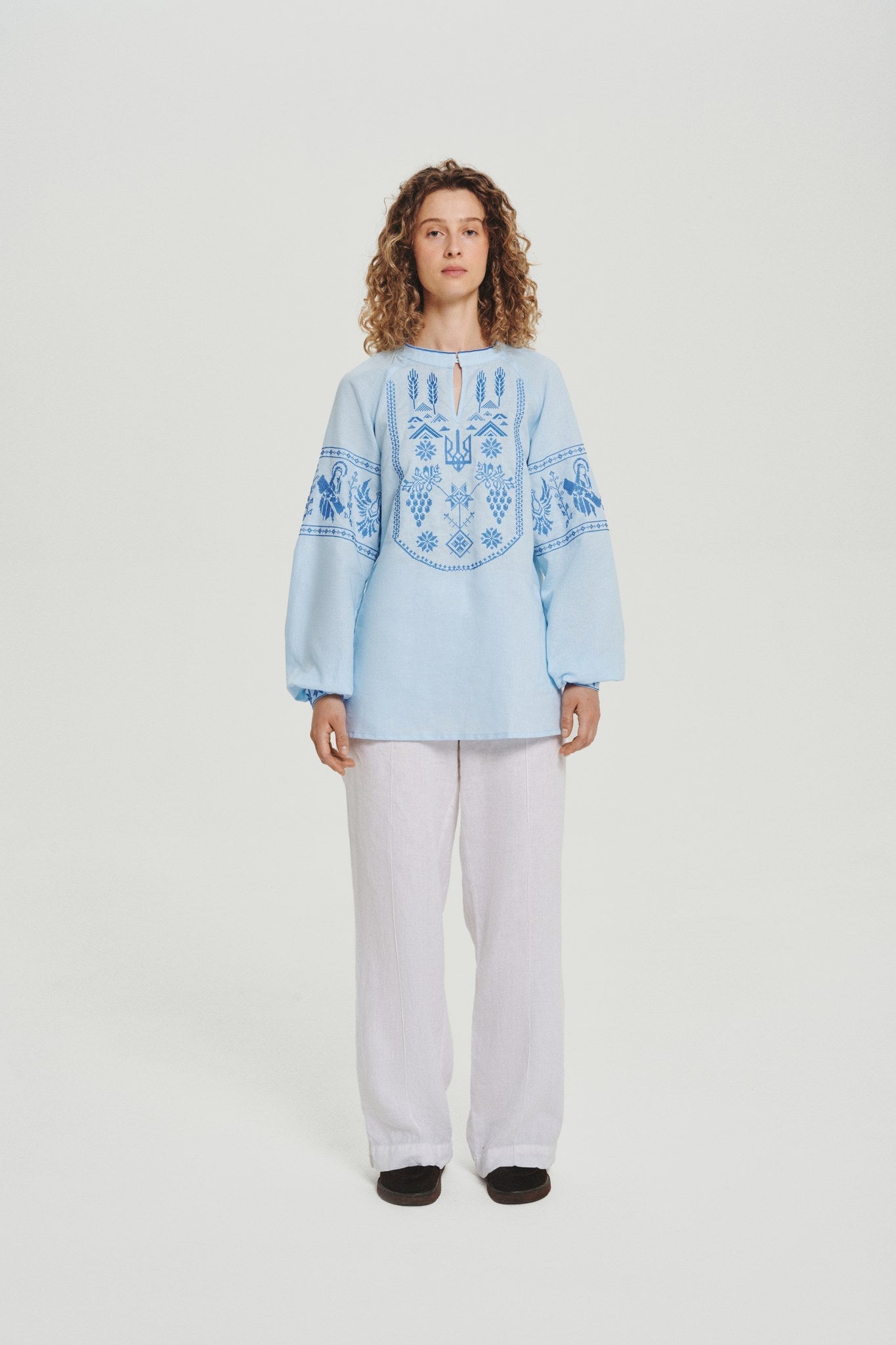 Blue / Dark Blue — Women's Saint Javelin vyshyvanka, embroidered linen shirt