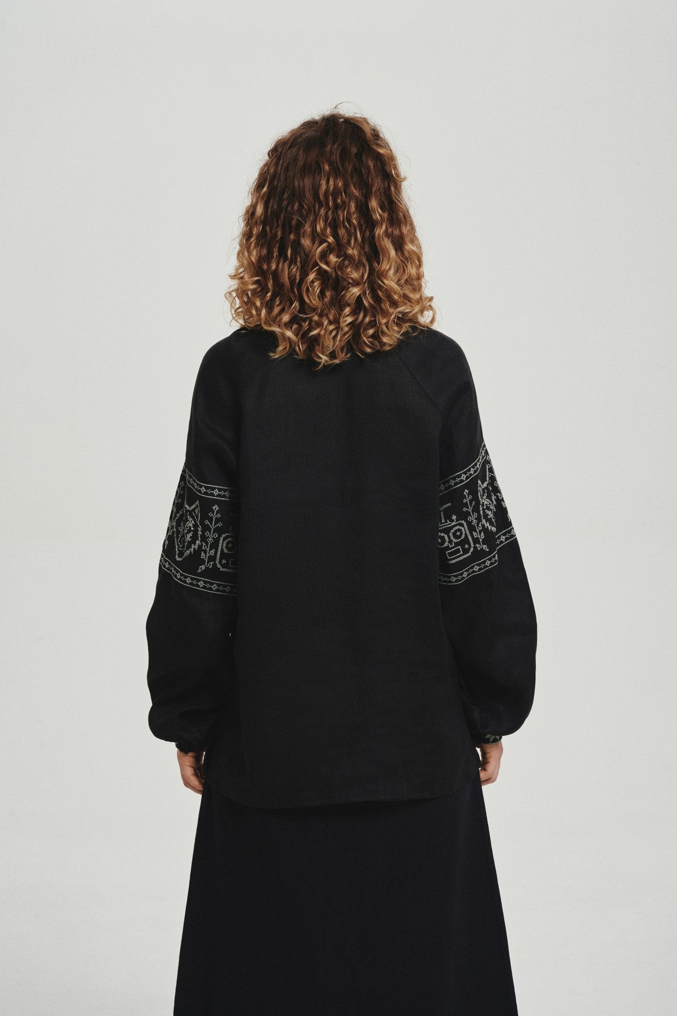 Black / Olive — Women's Saint Javelin vyshyvanka, embroidered linen shirt