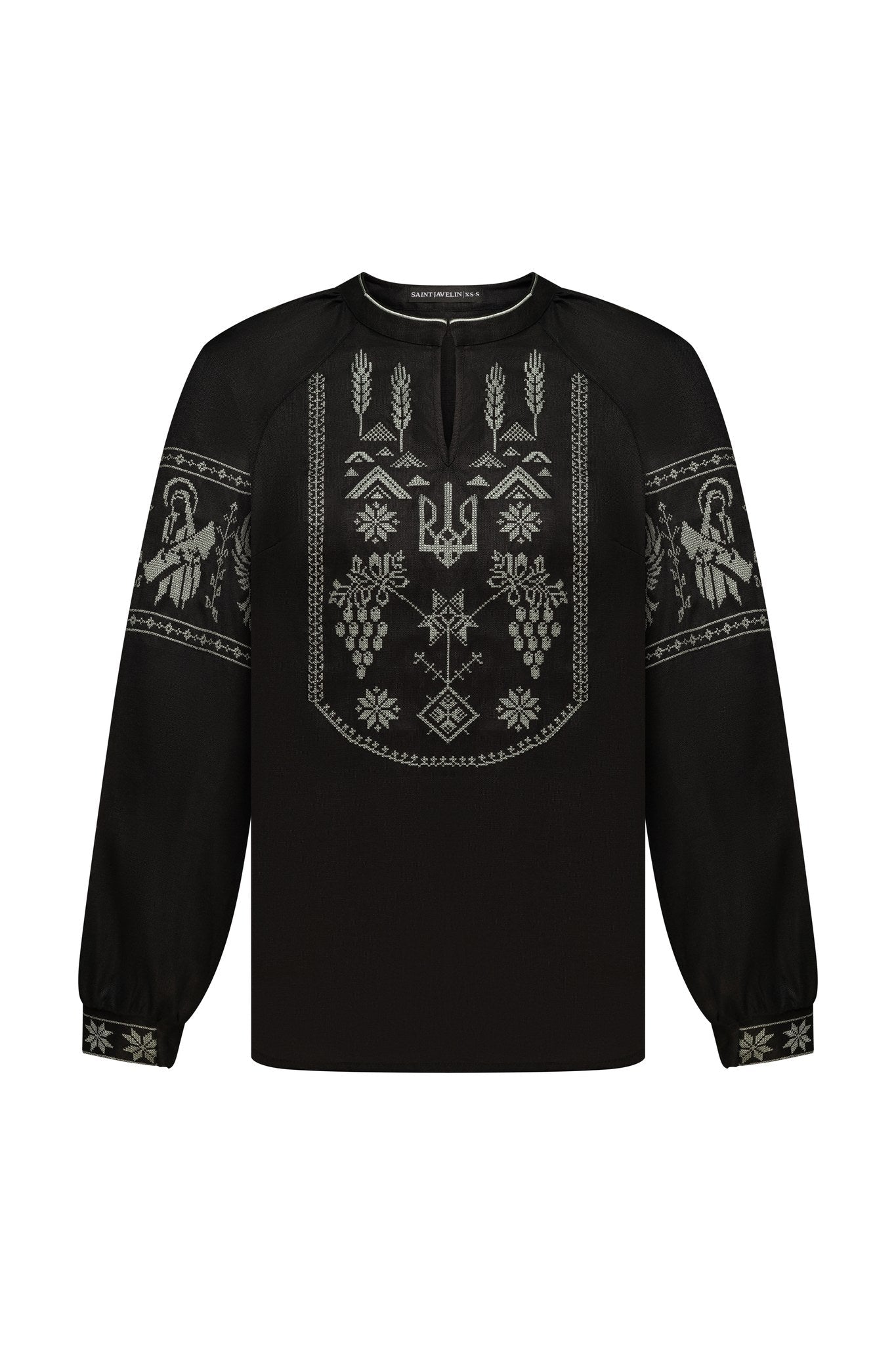 Black / Olive — Women's Saint Javelin vyshyvanka, embroidered linen shirt