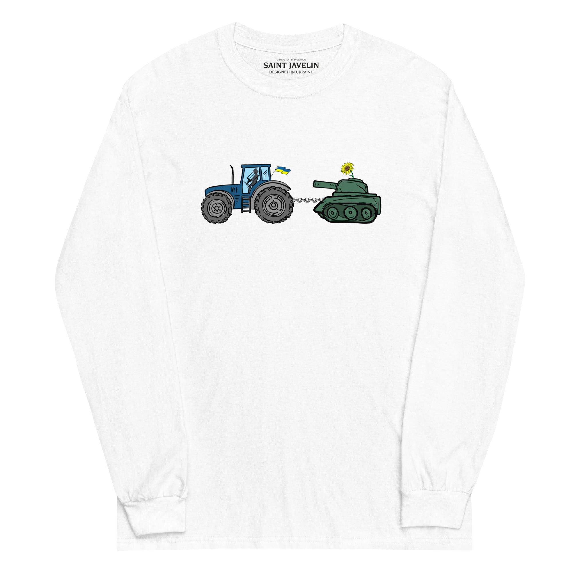A Ukrainian Farmer Finds a Russian Tank - Adult Long Sleeve Shirt - Saint Javelin