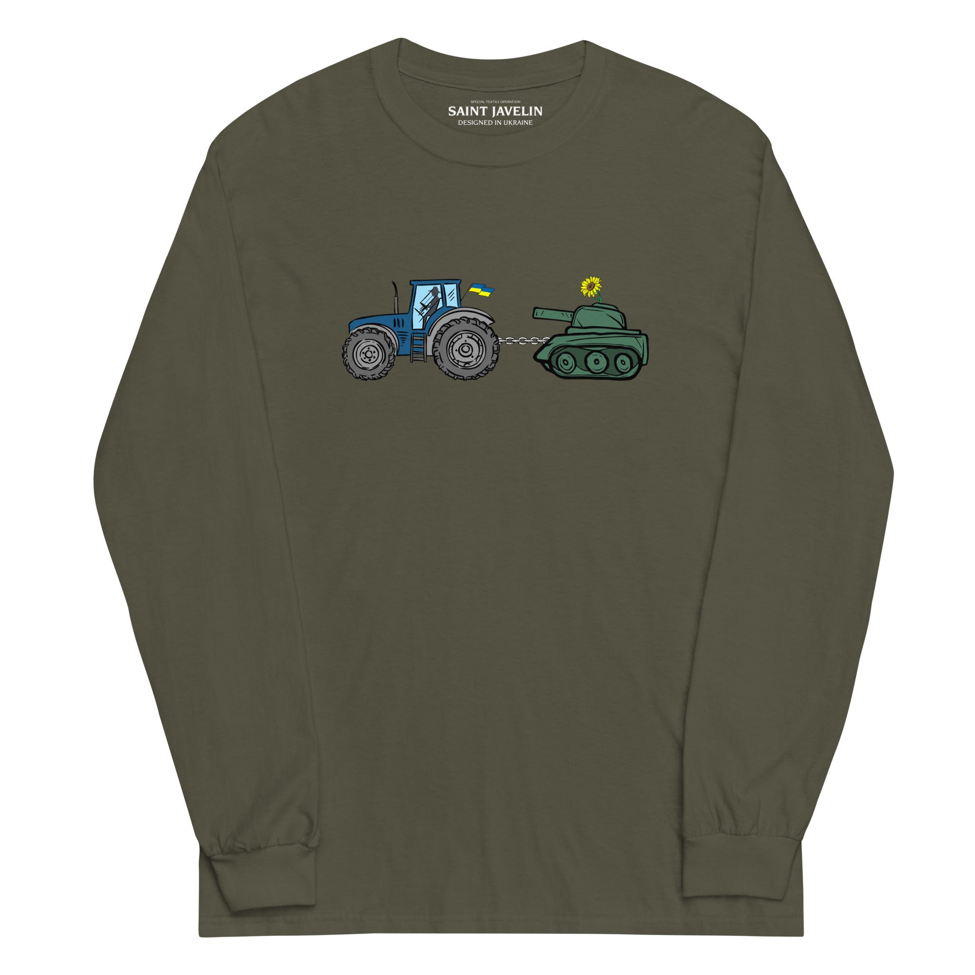 A Ukrainian Farmer Finds a Russian Tank - Adult Long Sleeve Shirt - Saint Javelin