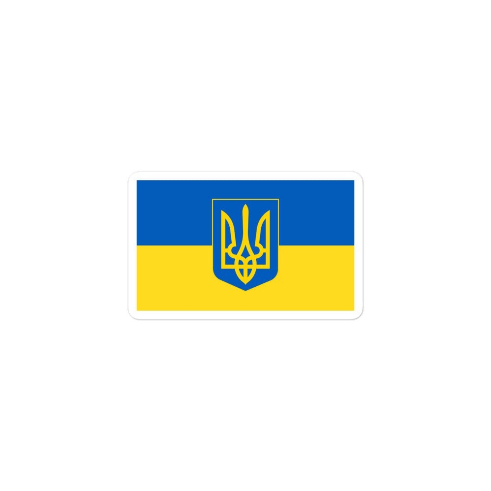 Blue + Yellow Tryzub on Ukrainian Flag - Sticker - Saint Javelin