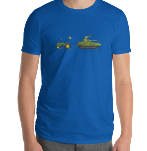 Tractor Pulling Tank - Blue T-Shirt