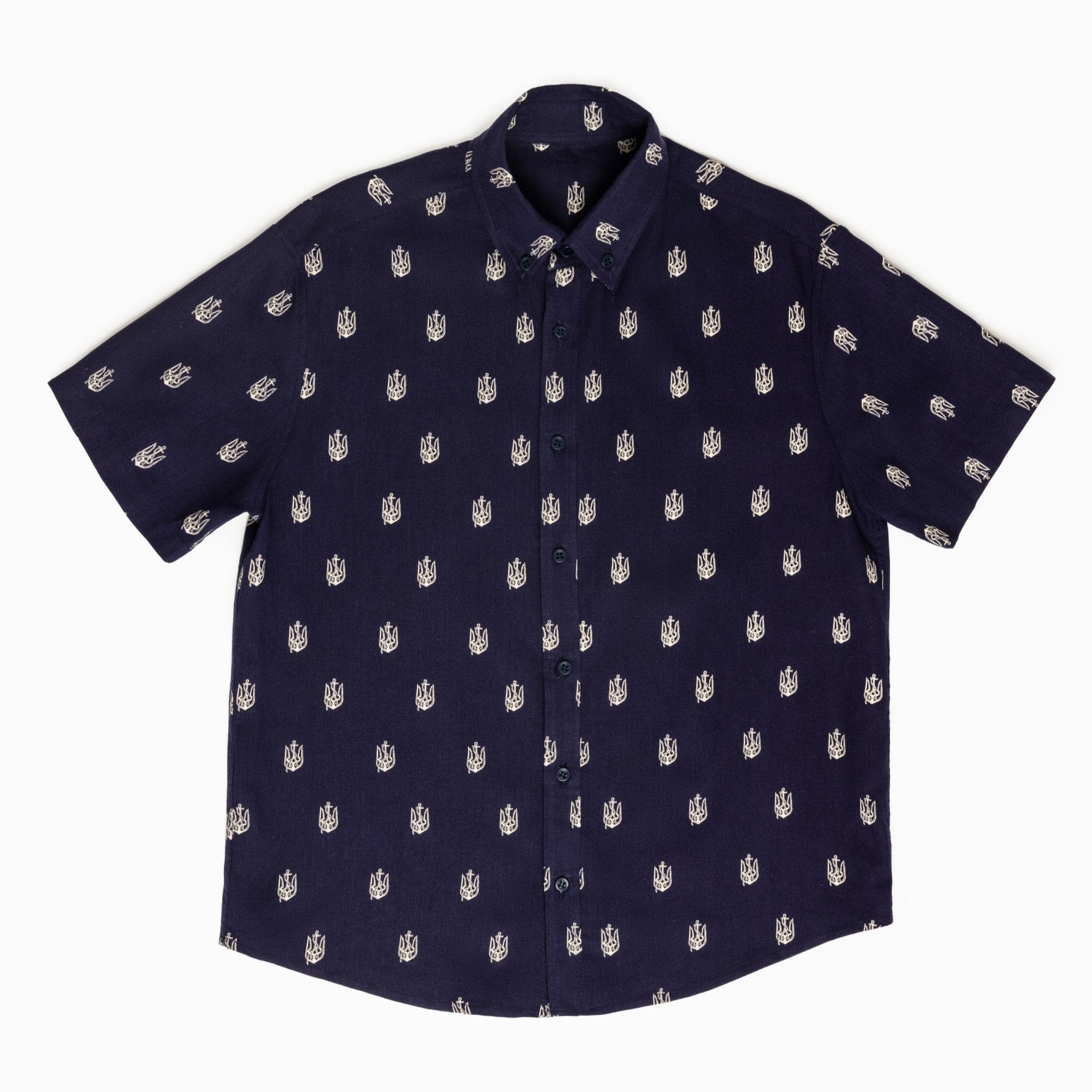 Anchor Tryzub - Navy Linen Shirt - Saint Javelin