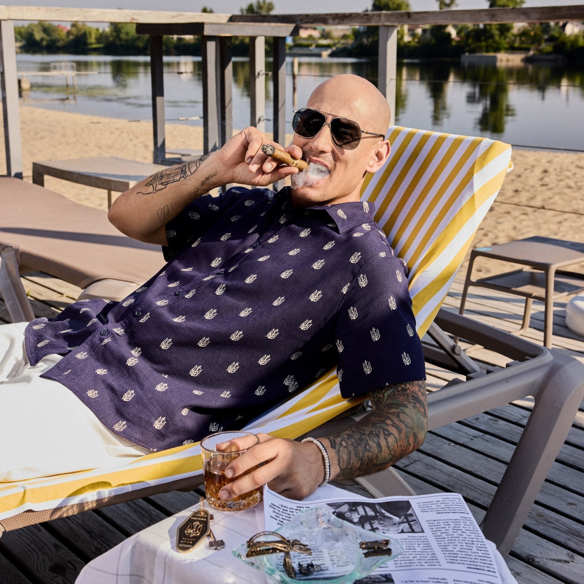 Anchor Tryzub - Navy Linen Shirt - Saint Javelin