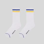 Blue & Yellow Stripes - White Crew Socks