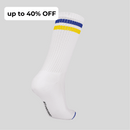 Blue & Yellow Stripes - White Crew Socks