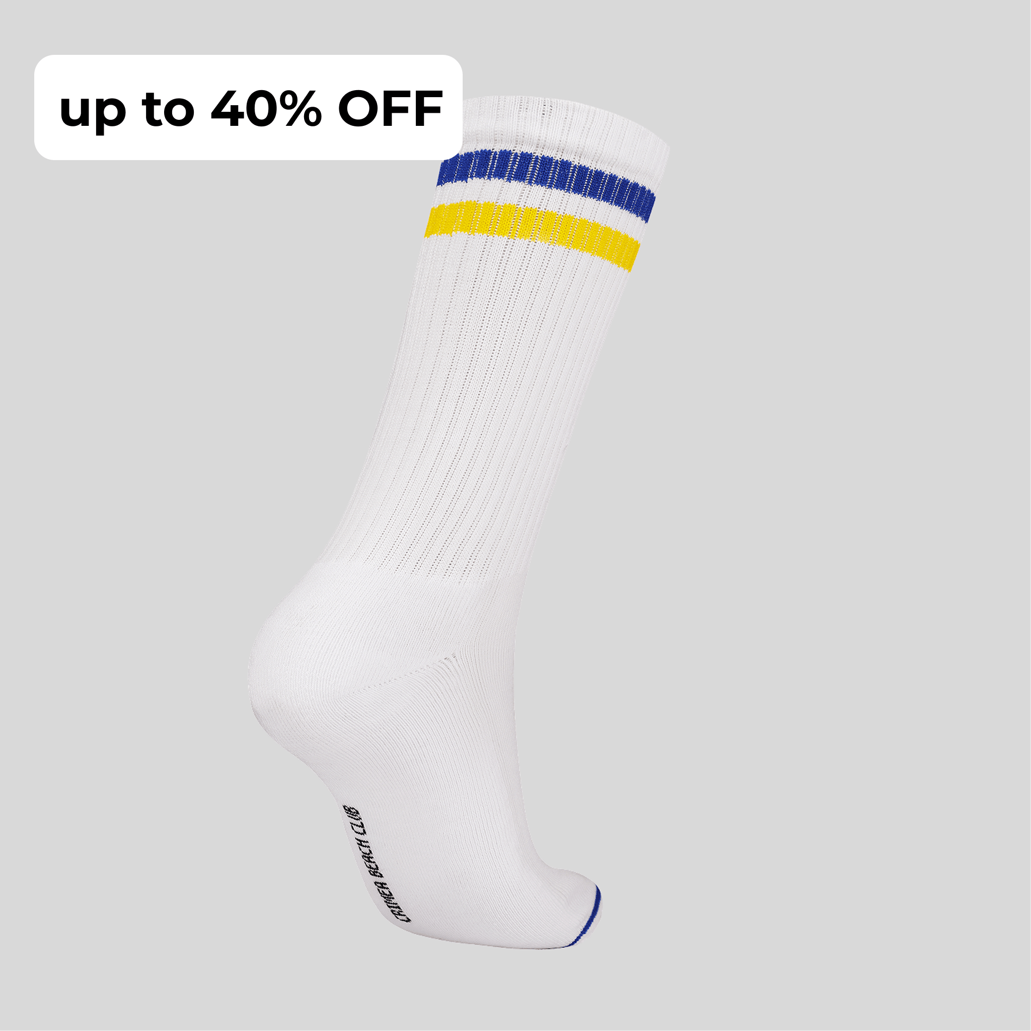 Blue & Yellow Stripes - White Crew Socks