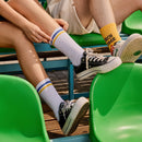 Blue & Yellow Stripes - White Crew Socks - Saint Javelin