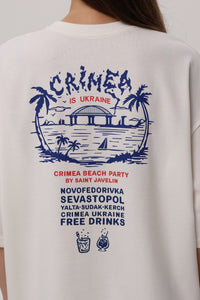 Ivory — Crimea Beach Party T-Shirt, ivory oversized tee with Crimea Beach Party back print