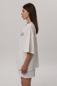 Ivory — Crimea Beach Party T-Shirt, ivory oversized tee with Crimea Beach Party back print