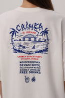 Ivory — Crimea Beach Party T-Shirt, ivory oversized tee with Crimea Beach Party back print