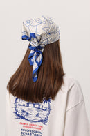Crimea Silk Scarf Anchor — ivory silk scarf with blue Sevastopol line-art print