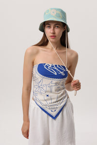 Crimea Silk Scarf Anchor — ivory silk scarf with blue Sevastopol line-art print