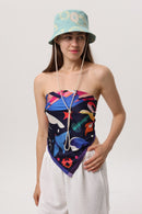Midnight Blue — Crimea Silk Scarf Yalta, navy silk scarf with illustrated Yalta print