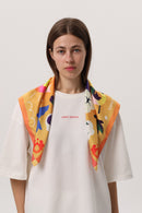 Sunrise Orange — Crimea Silk Scarf Yalta, orange silk scarf with illustrated Yalta print
