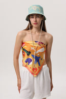 Sunrise Orange — Crimea Silk Scarf Yalta, orange silk scarf with illustrated Yalta print