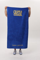 Blue — Crimea Ukraine Beach Towel, blue terry beach towel with yellow Crimea Ukraine print