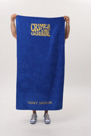Blue — Crimea Ukraine Beach Towel, blue terry beach towel with yellow Crimea Ukraine print