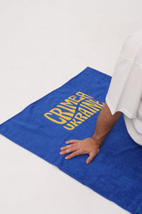 Blue — Crimea Ukraine Beach Towel, blue terry beach towel with yellow Crimea Ukraine print