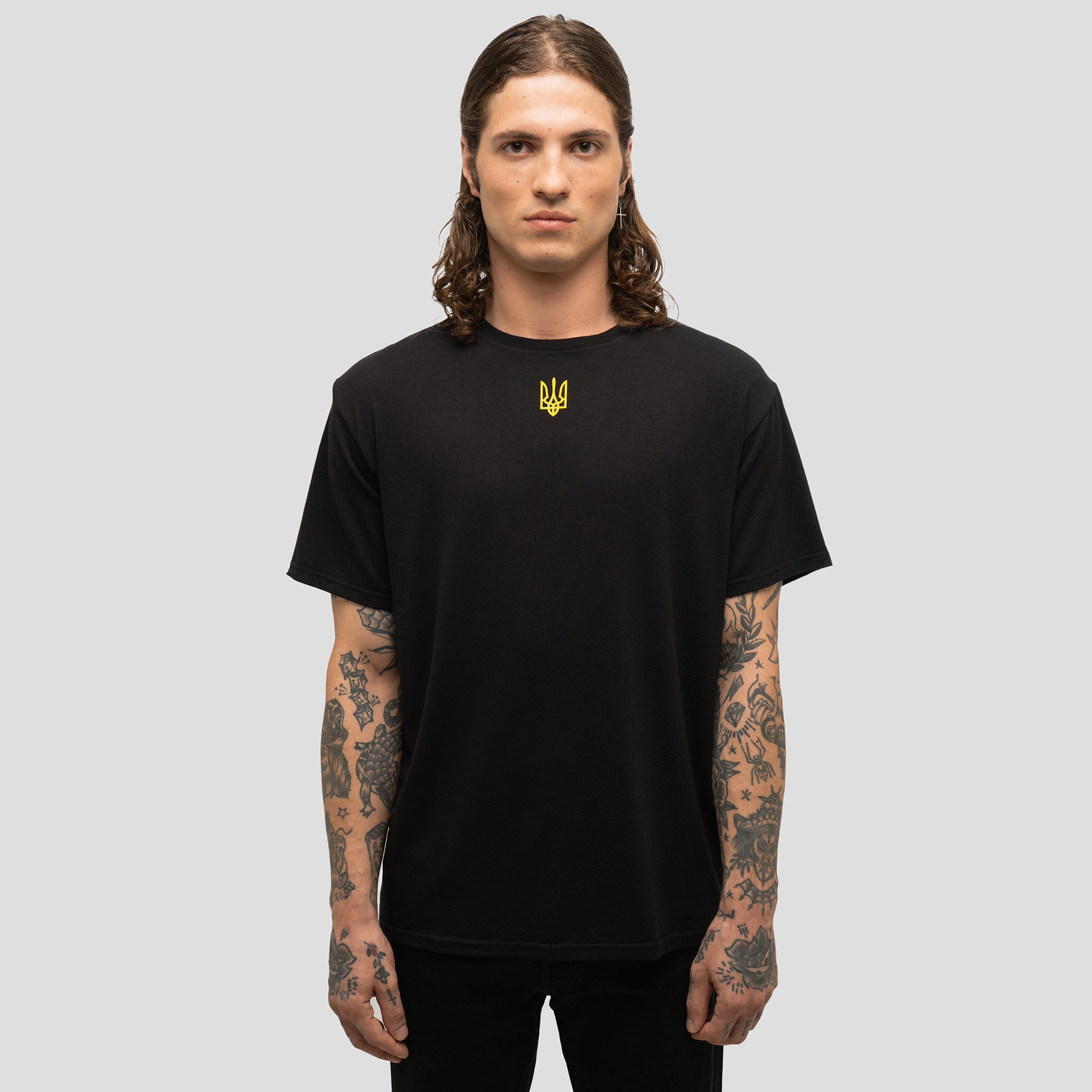 Gold Tryzub Embossed  - Black Bamboo T-Shirt
