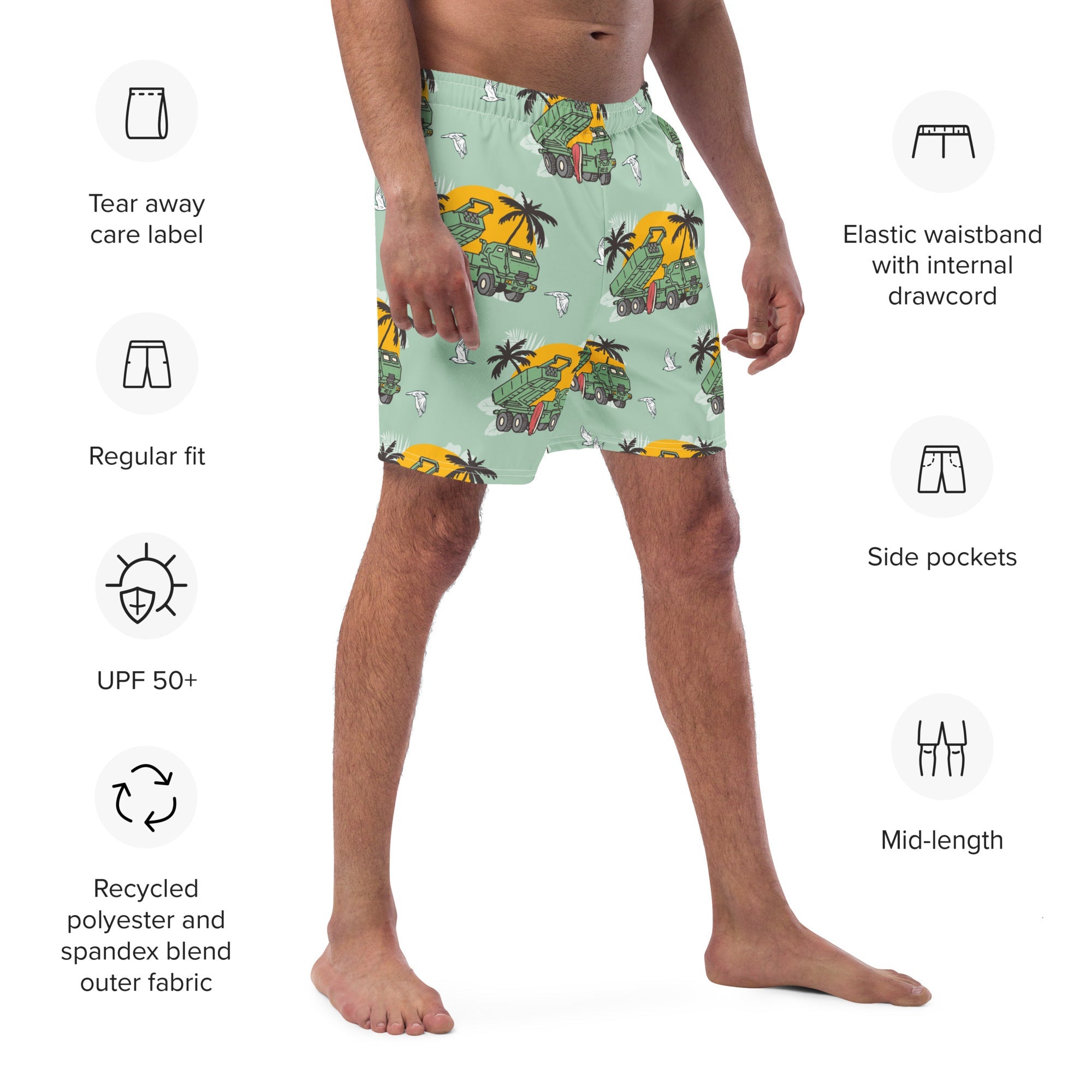 HIMARS TIME MADNESS - Men’s Swim Green Shorts - Saint Javelin