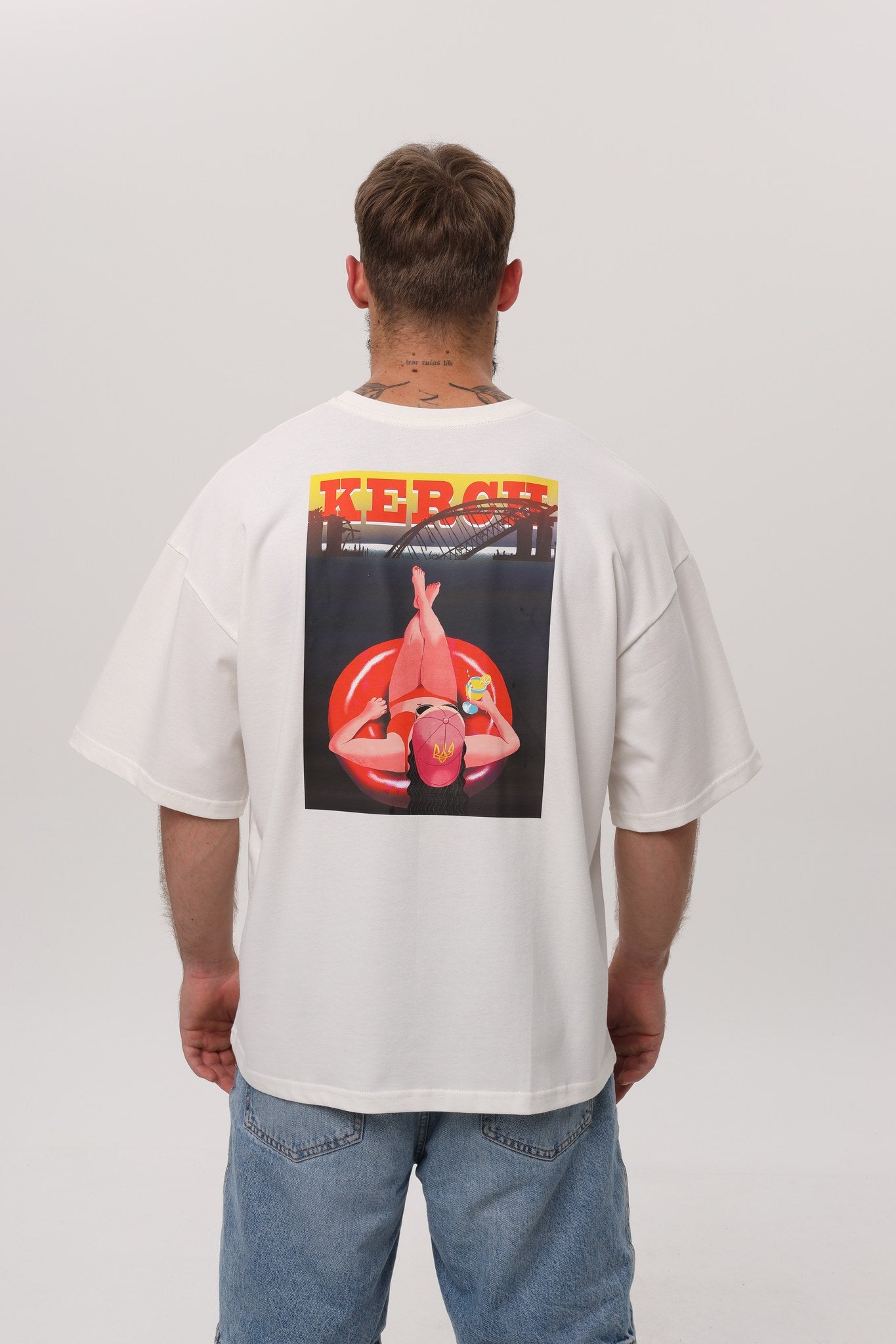 Ivory — Kerch Bridge T-Shirt, ivory oversized tee with Kerch back print