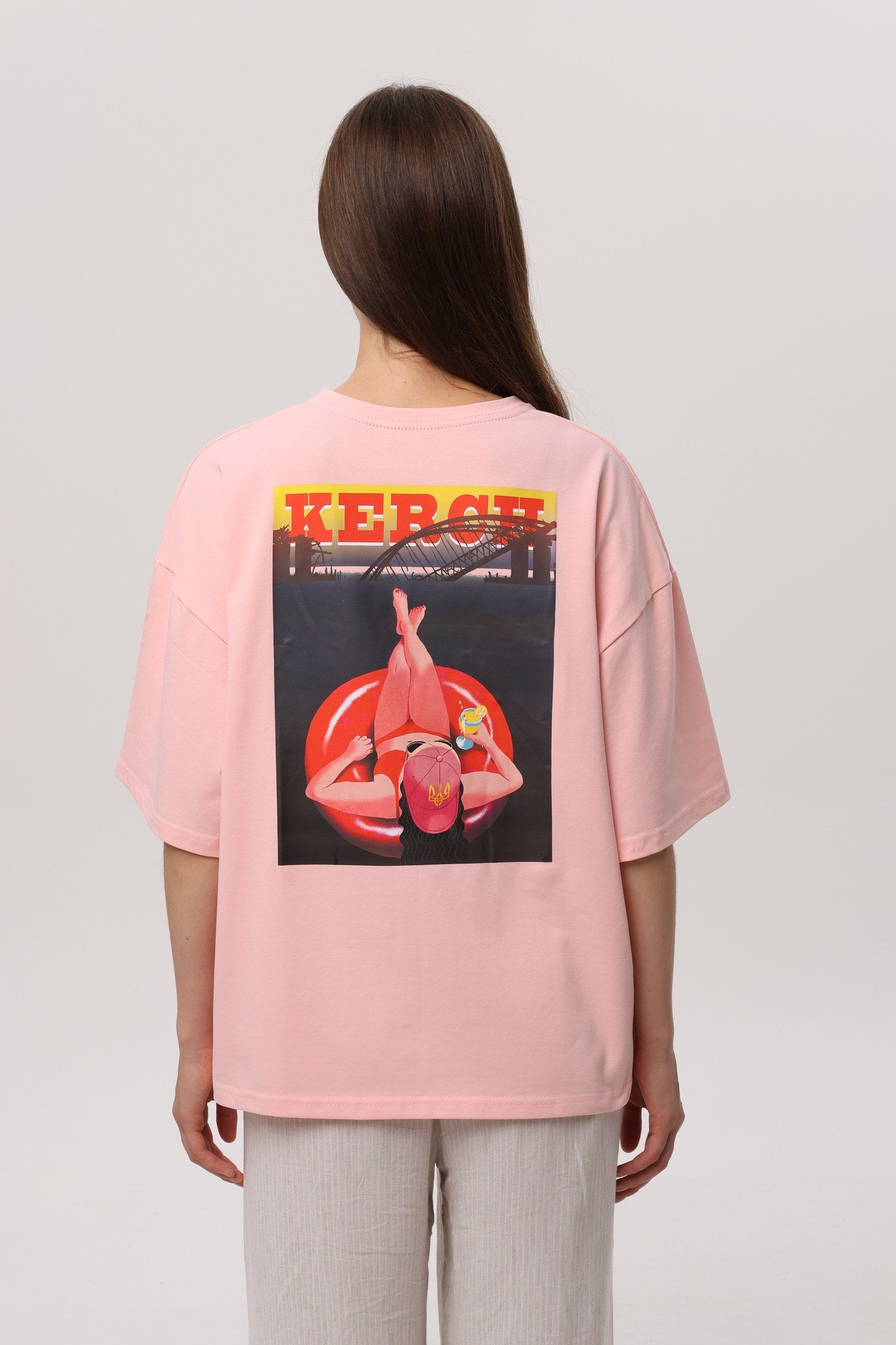 Peach — Kerch Bridge T-Shirt, peach oversized tee with Kerch back print