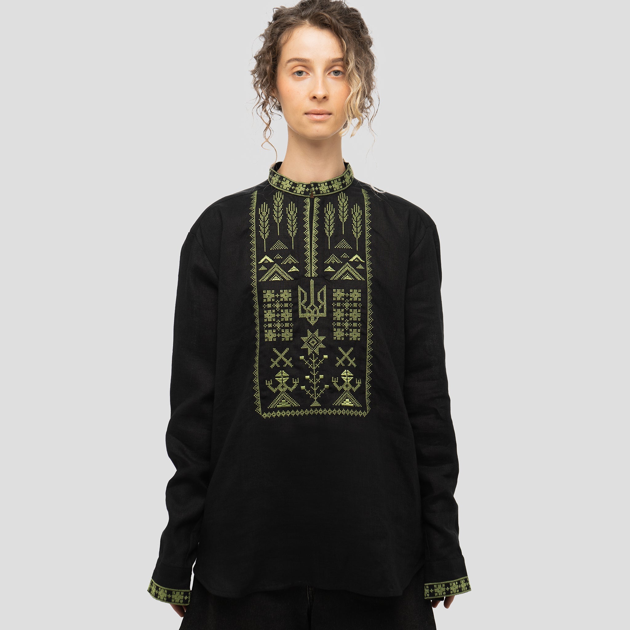 Linen Vyshyvanka “Syla” – Black Embroidered Shirt – Saint Javelin