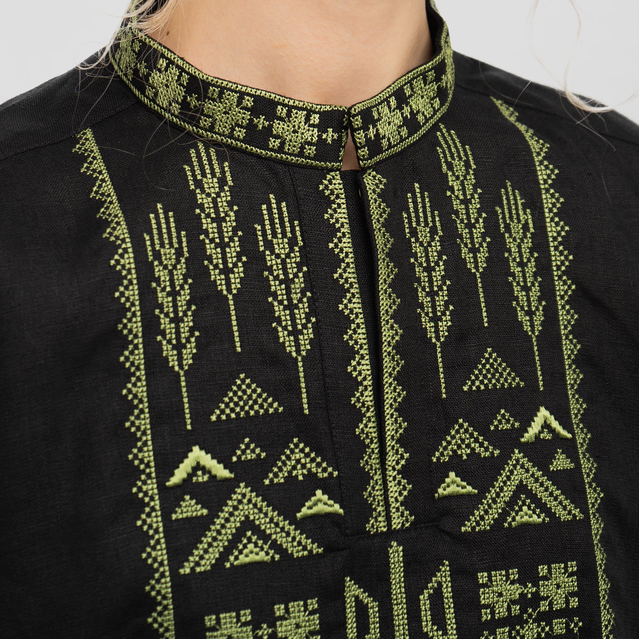 Linen Vyshyvanka “Syla” – Black Embroidered Shirt - Saint Javelin