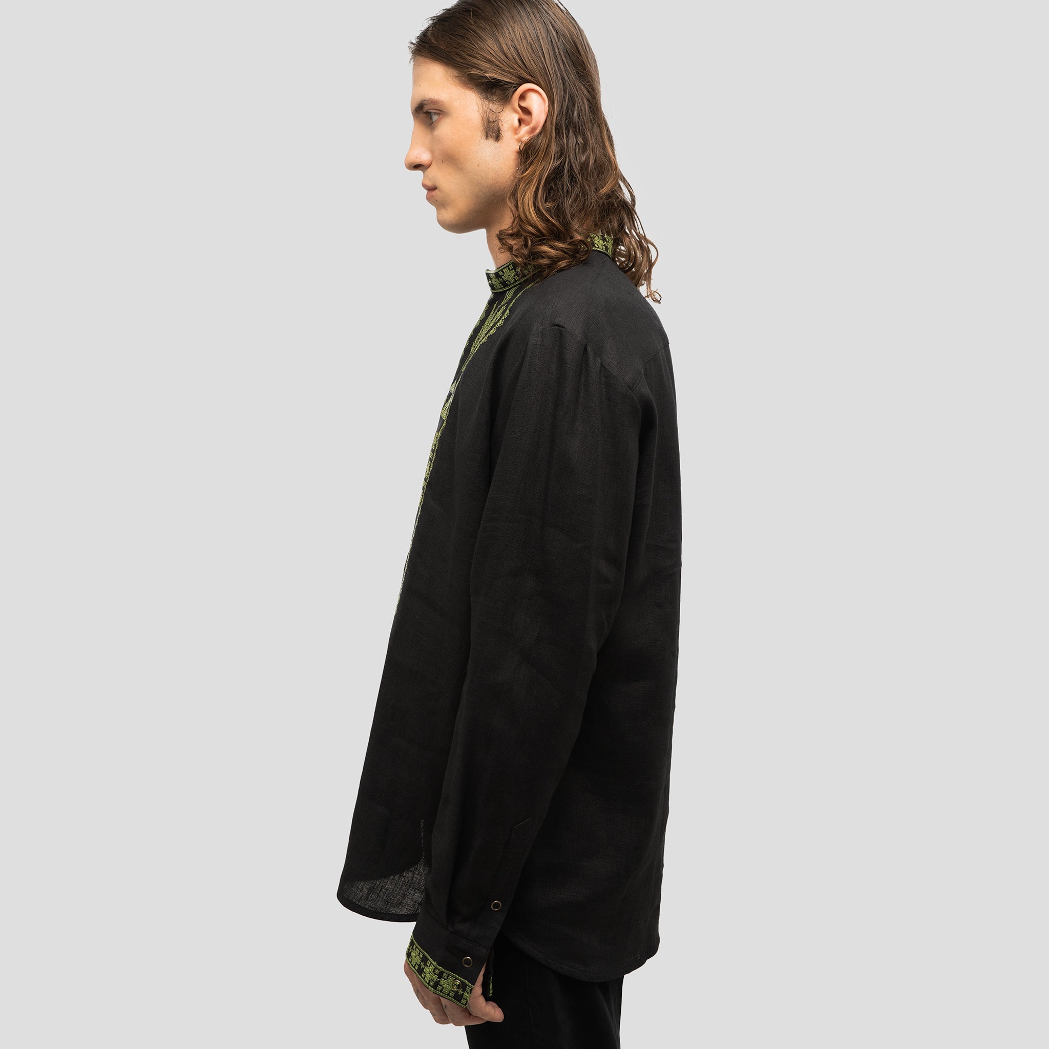 Linen Vyshyvanka “Syla” – Black Embroidered Shirt – Saint Javelin