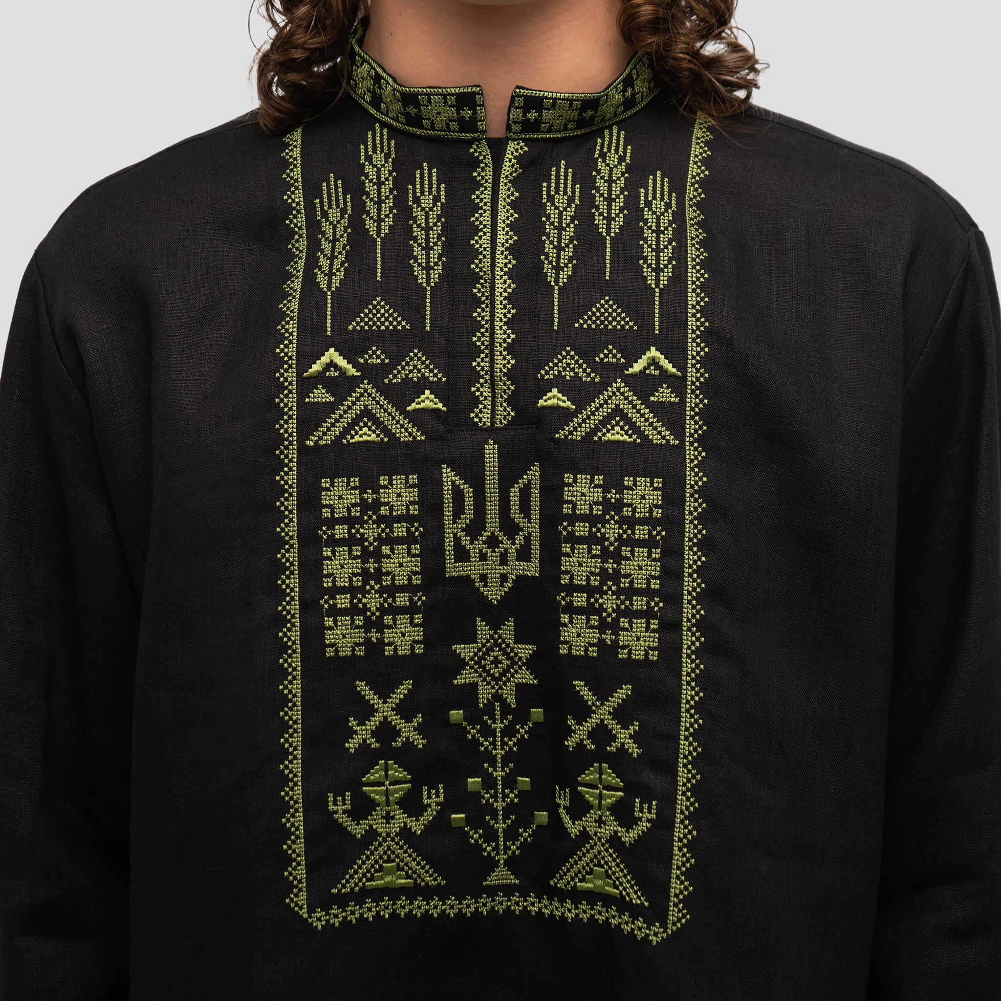 Linen Vyshyvanka “Syla” – Black Embroidered Shirt – Saint Javelin