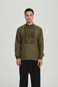 Black / Green — Saint Javelin vyshyvanka, embroidered linen shirt