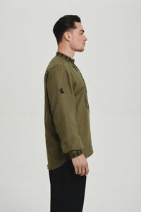 Black / Green — Saint Javelin vyshyvanka, embroidered linen shirt