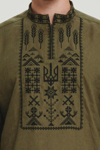 Black / Green — Saint Javelin vyshyvanka, embroidered linen shirt