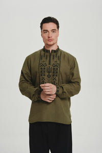 Black / Green — Saint Javelin vyshyvanka, embroidered linen shirt