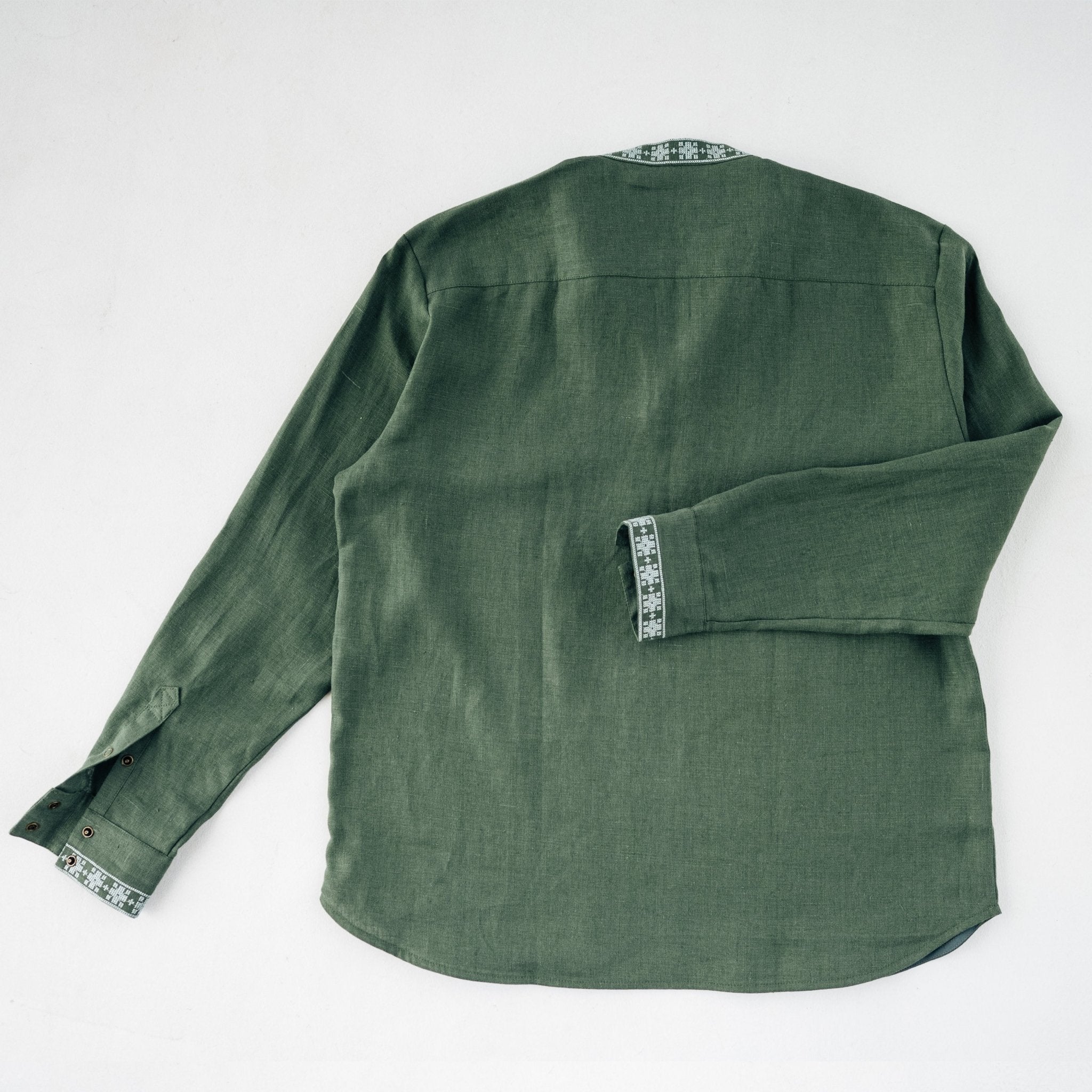 Linen Vyshyvanka “Syla” – Green Embroidered Shirt - Saint Javelin
