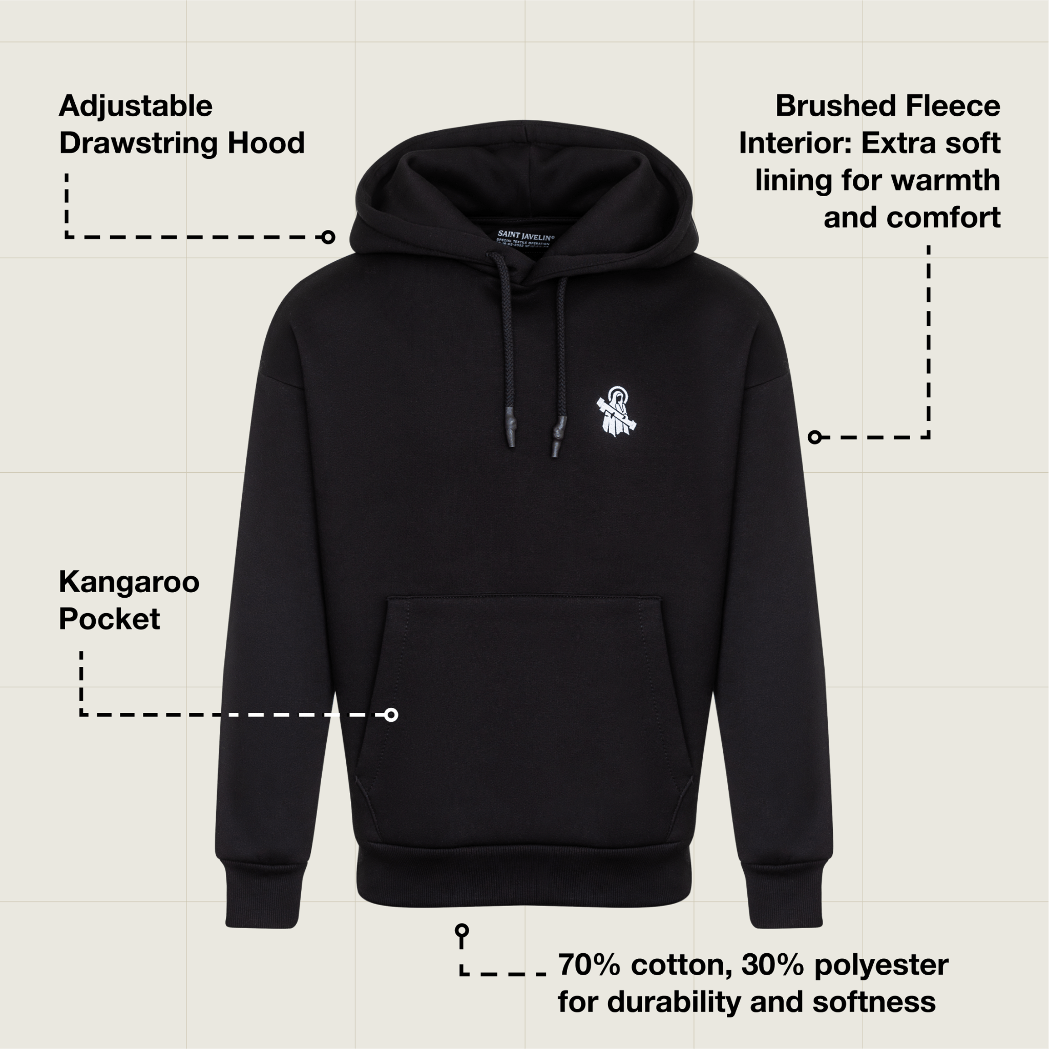 Oversized Saint Javelin Hoodie - Black - Saint Javelin