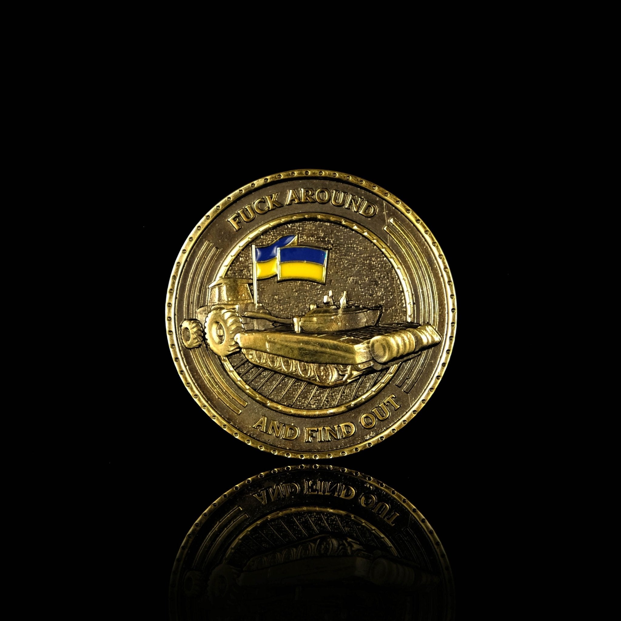 Tractor Pulling Tank - Coin (Recycled Artillery Shells)