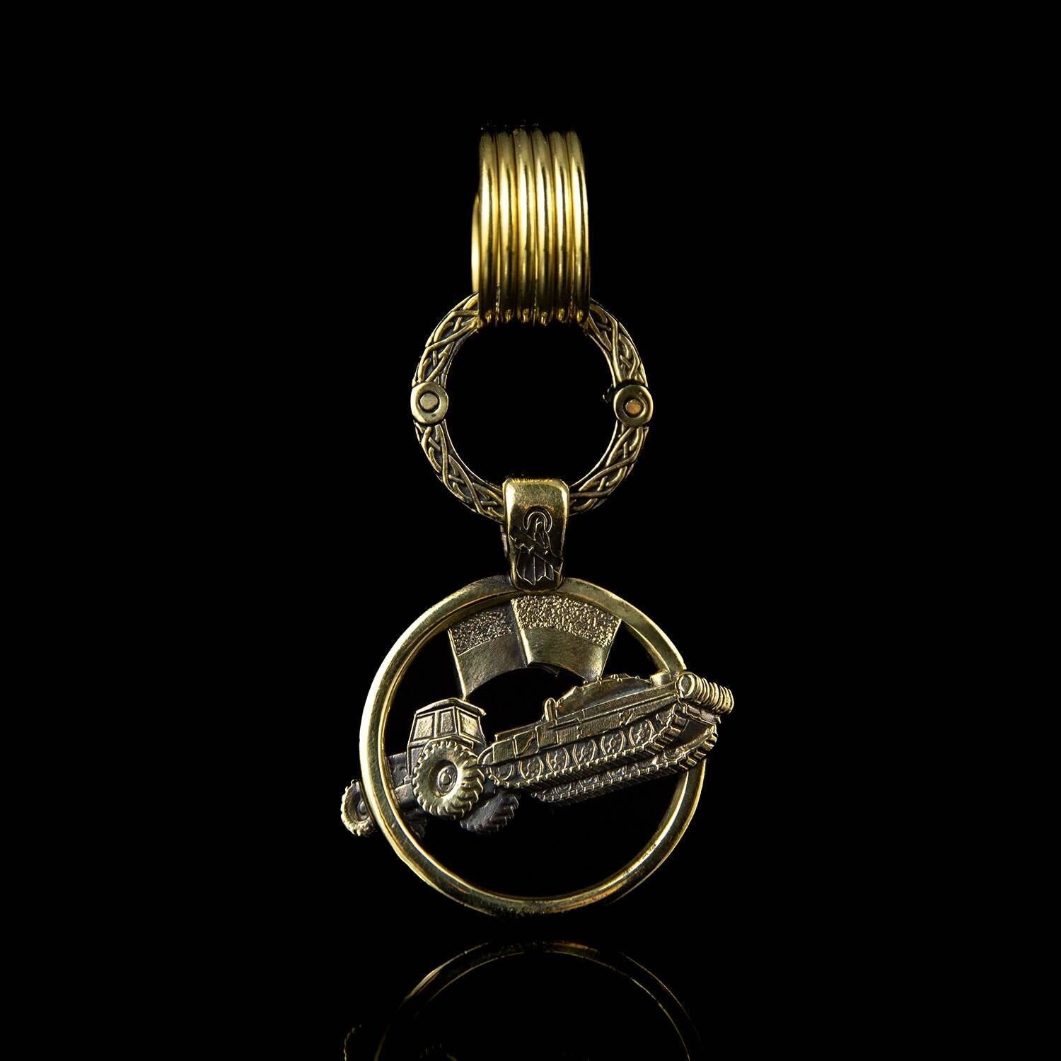 Tractor Pulling Tank - Keychain (Recycled Artillery Shells)