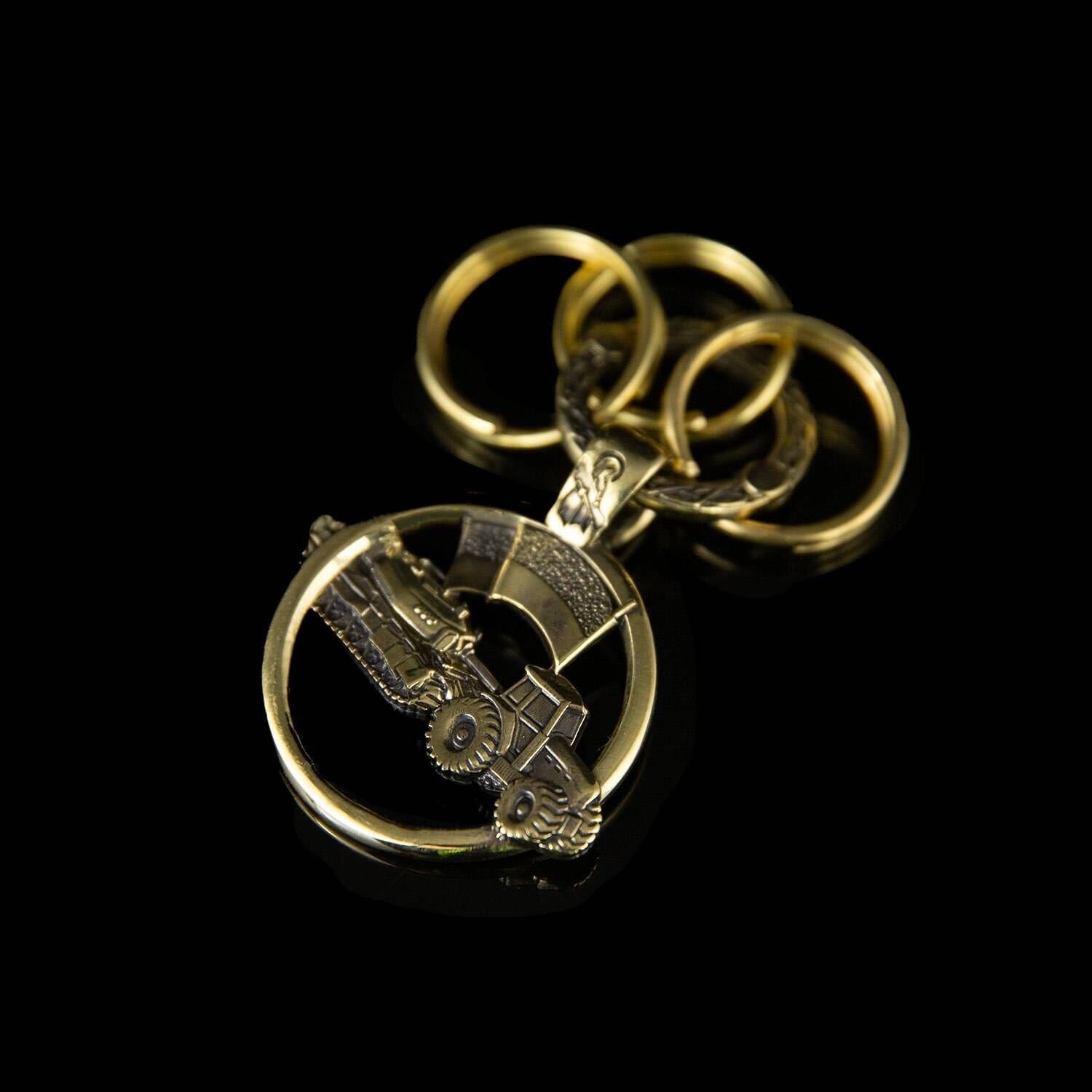 Tractor Pulling Tank - Keychain (Recycled Artillery Shells)