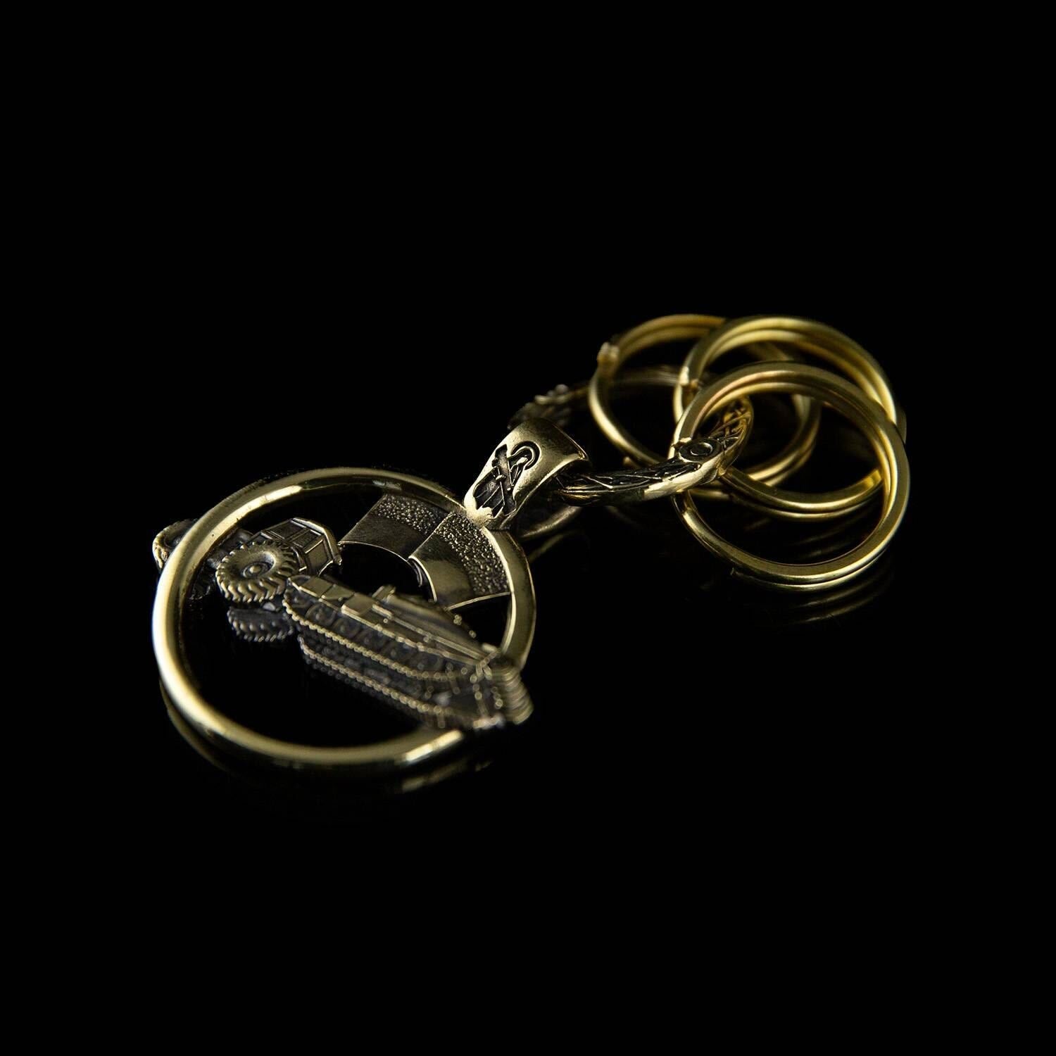 Tractor Pulling Tank - Keychain (Recycled Artillery Shells)